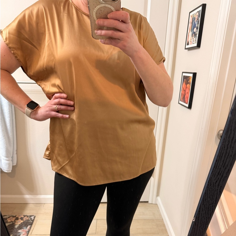 SHEIN Gold Shimmery Satin Blouse